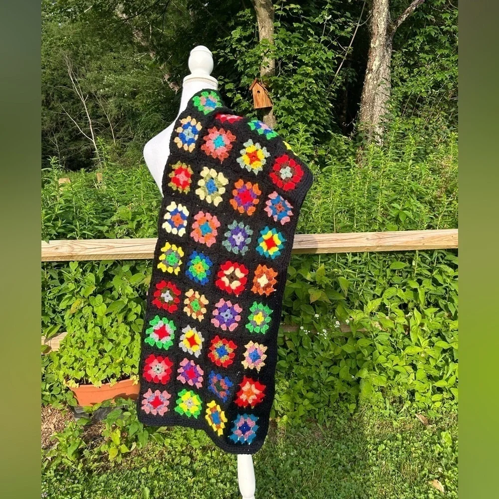 Vintage Colourful Granny Quilt Shawl Afghan Crochet Blanket